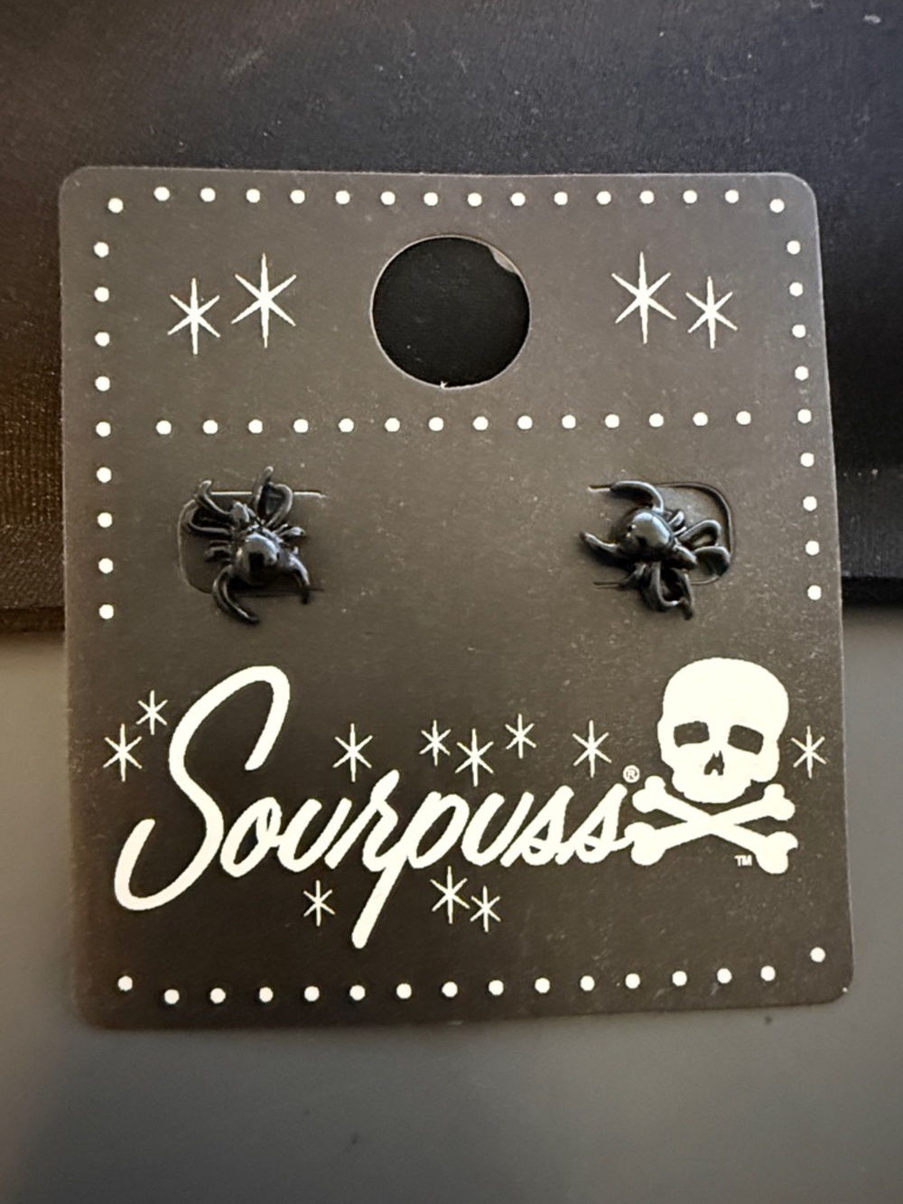 Sourpuss Black Spider Stud Earrings - Goth Bug Jewelry